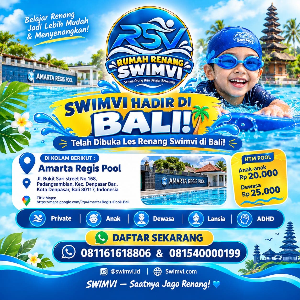 Pengumuman Rumah Renang Swimvi hadir di Bali — Amarta Regis Pool